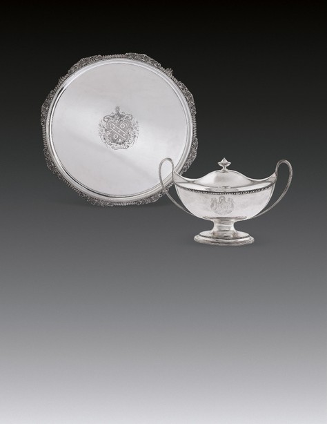 英国 伦敦 乔治三世时期 银质含盖双柄汤碗 CARTER, SMITH & SHARP制