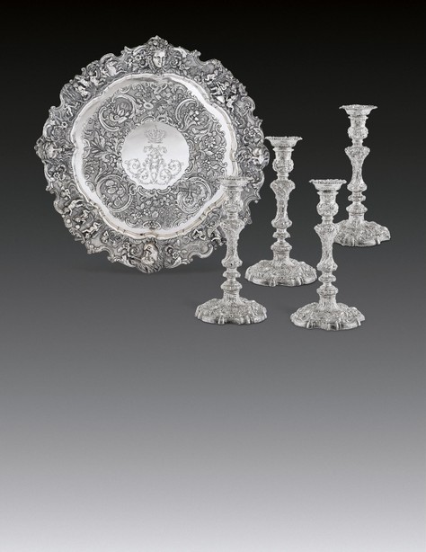 英国 伦敦 维多利亚时期 银质雕花盘 JOHN EDWARD TERREY为萨克森国王阿尔贝特订制