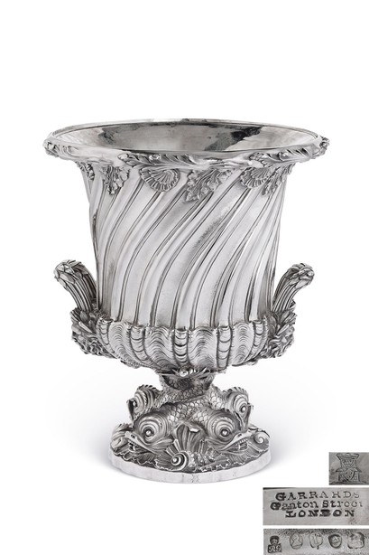 英国 伦敦 威廉四世时期 银质双柄螺旋纹冷酒具 R. & S.GARRARD & CO.公司制