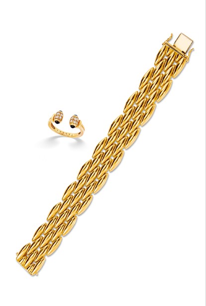 黄金手链 及 钻石及彩色宝石戒指套装 卡地亚 Cartier