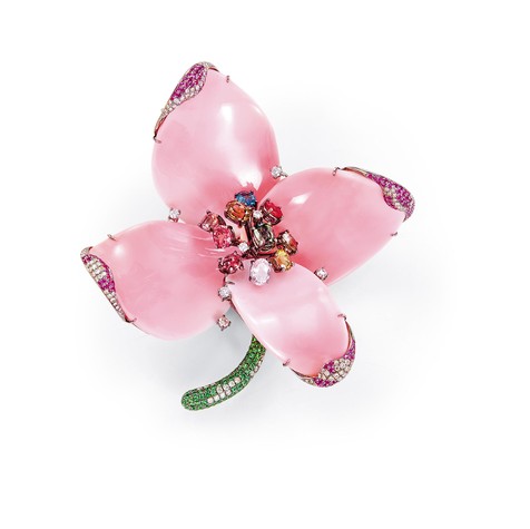 天然海螺珠贝配彩色宝石「花朵」胸针