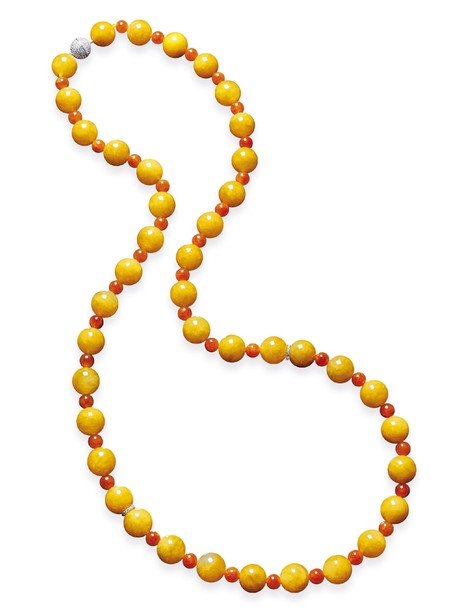 天然黄色翡翠珠链 约13.2mm