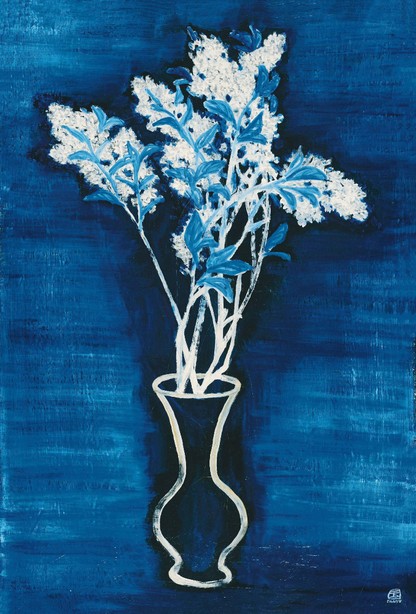 蓝色背景的盆花