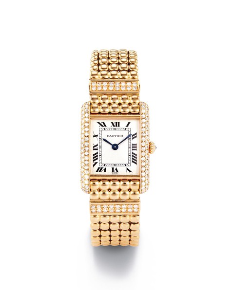 卡地亚 TANK系列18K黄金 女款镶钻腕表