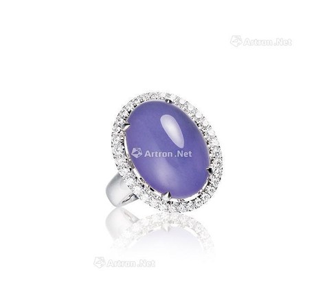 天然紫翡「蛋面」配钻石戒指