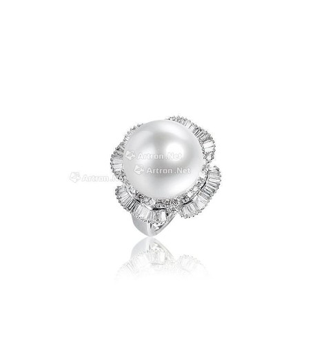 15.0mm 白色南洋珍珠配钻石「花形」戒指