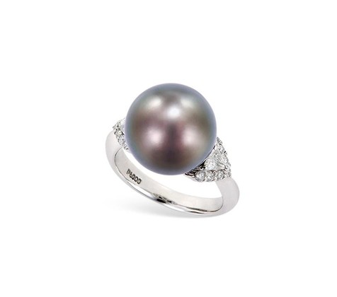 黑色珍珠配钻石戒指 约12.67mm