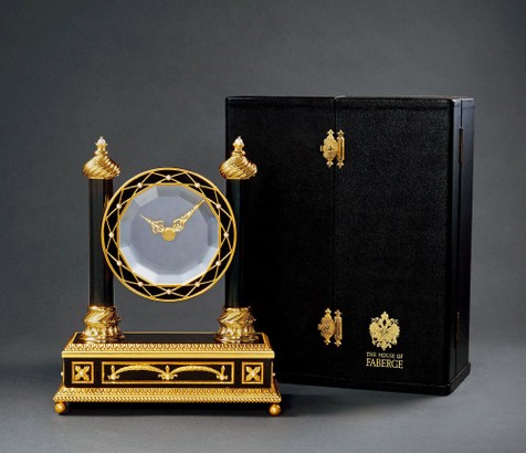 法贝热 臻罕银鎏金神秘时间小台钟 富兰克林铸币厂特制 1988年制