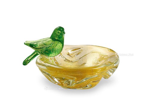 意大利慕拉诺Italian Murano 金色玻璃装饰烟缸