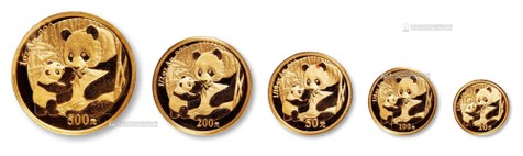 2005年熊猫普制金币全套五枚