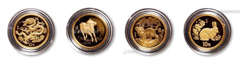 1997年-2000年牛年、虎年、兔年、龙年生肖1/10盎司金币各一枚