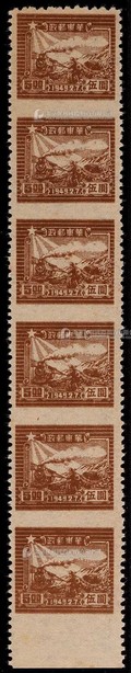 华东区1949年邮运图5元新票直六连