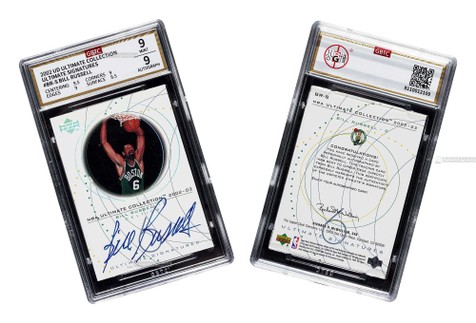 2002-03赛季 Upper Deck Ultimate Collection系列 比尔·拉塞尔（Bill Russell）签字球星卡，公博评级9分，墨迹9分