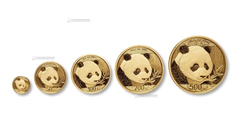 2018年熊猫普制金币一套五枚