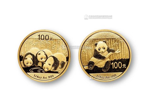2013-2014年熊猫普制1/4盎司金币各一枚