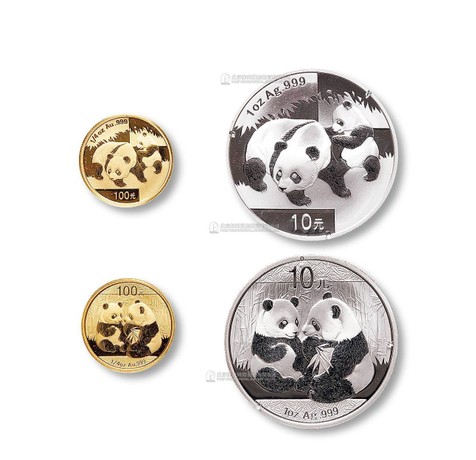 2008-2009年熊猫1/4盎司金币，1盎司银币各一套，共二套四枚