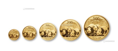 2013年熊猫普制金币一套五枚