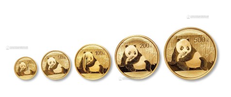 2015年熊猫普制金币一套五枚