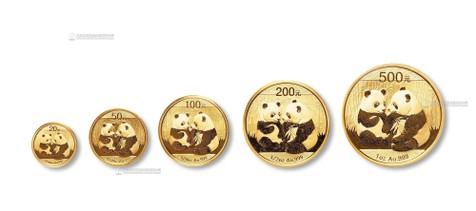 2009年熊猫普制金币一套五枚