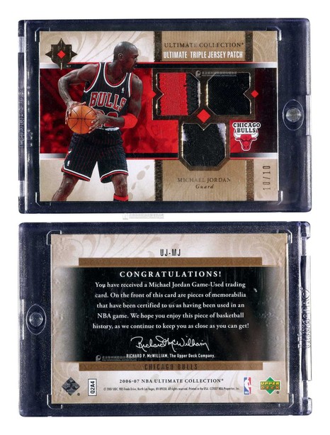 2006-07赛季 Upper Deck Ultimate Collection系列 迈克尔·乔丹（Michael Jordan）三Patch实物球星卡，限量10张