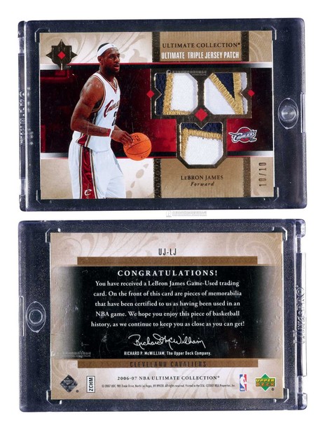 2006-07赛季 Upper Deck Ultimate Collection系列 勒布朗·詹姆斯（LeBron James）三Patch实物球星卡，限量10张