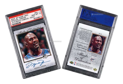2003-04赛季 Upper Deck SP Game Used系列 迈克尔·乔丹（Michael Jordan）签字球星卡，限量50张，PSA评级10分