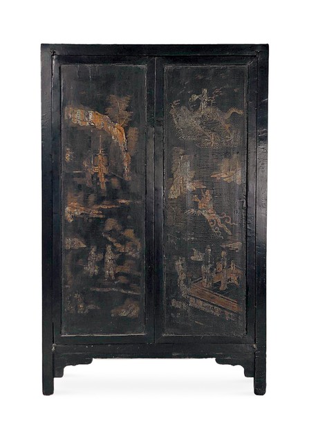 杨木黑大漆彩绘方角柜