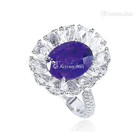 5.03克拉 天然「马达加斯加」艳紫色蓝宝石配钻石戒指 未经加热