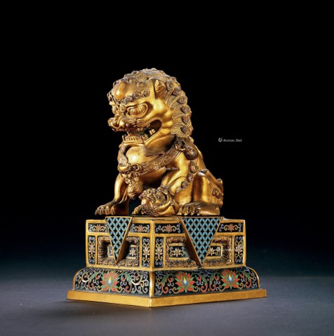 铜鎏金珐琅狮子