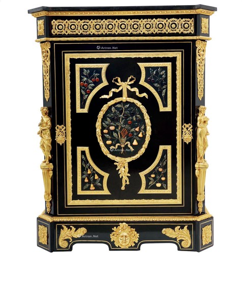 法国 ALPHONSE GIROUX出品 拿破仑三世时期 铜鎏金镶嵌乌木边柜