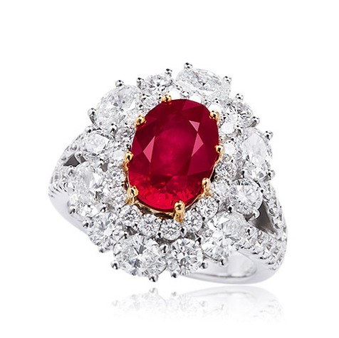 3.33克拉缅甸抹谷「鸽血红」红宝石配钻石戒指 未经加热