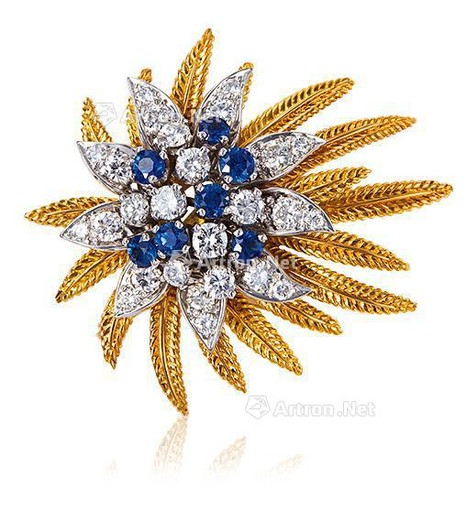 卡地亚设计 Cartier 钻石及蓝宝石「花卉」胸针/吊坠