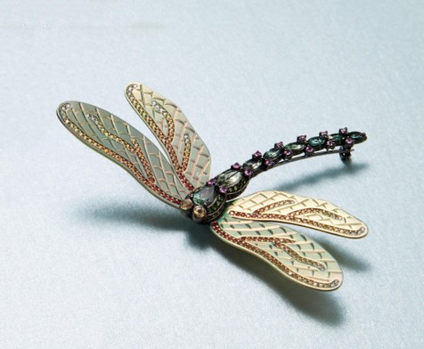 彩色宝石及钻石钛金「蜻蜓」胸针