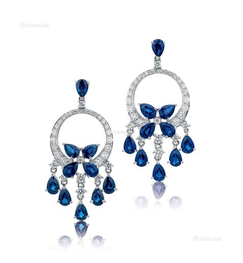 蓝宝石及钻石耳环
