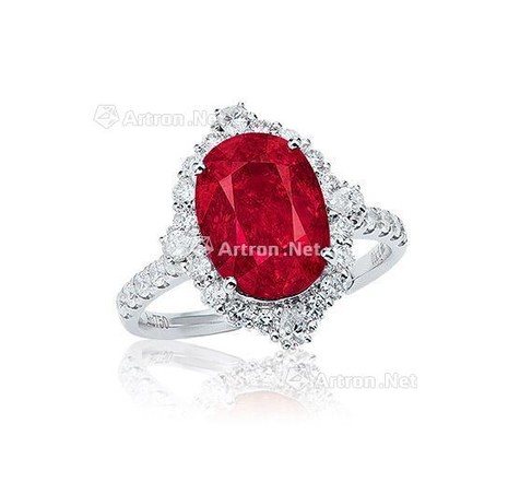 4克拉缅甸「艳红色」尖晶石配钻石戒指，未经加热
