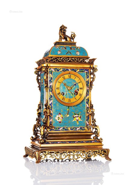 欧洲 精致罕有，铜质珐琅雕花机械座钟