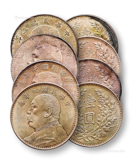 1914-21年民国三年、八年、九年、十年袁世凯像壹圆银币各一枚