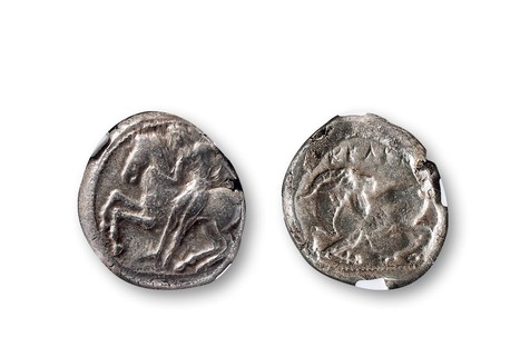 古希腊西利西亚骑士和卧羊标准银币一枚