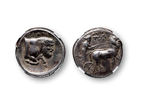 古希腊西西里岛杰拉城四德拉克马银币一枚