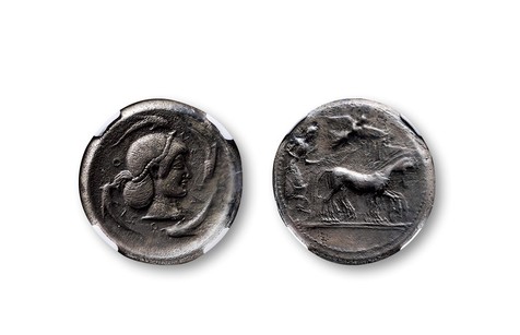 古希腊西西里岛叙拉古城邦四德拉克马银币一枚