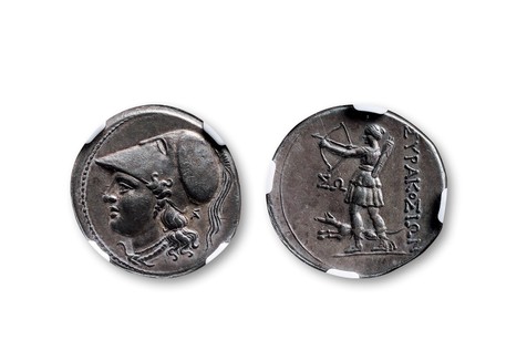 古希腊西西里岛叙拉古第五共和银币一枚