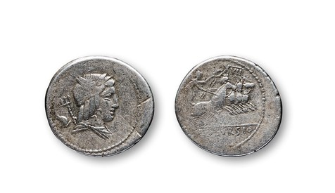 古罗马阿波罗一第纳尔银币一枚