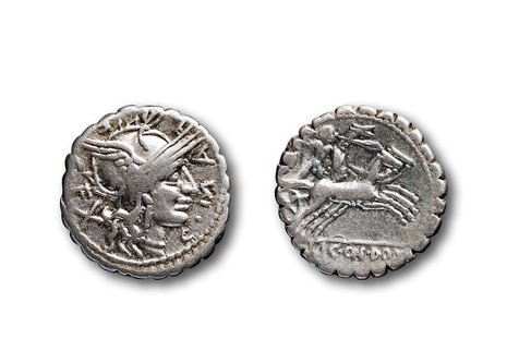 古罗马共和时期罗马女神头像一第纳尔银币一枚