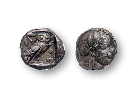 古希腊阿提卡雅典娜猫头鹰四德拉克马银币一枚