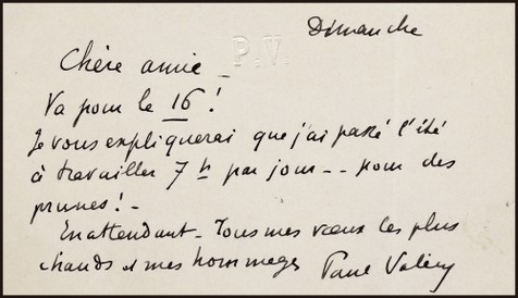 “20世纪法国最伟大的诗人”保尔·瓦雷里（Paul Valery）致友人亲笔信，附证书