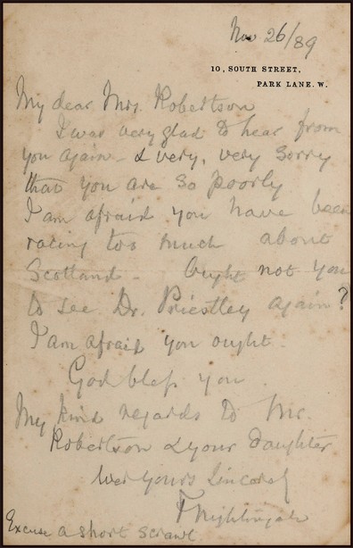 “提灯女神”弗洛伦斯·南丁格尔（Florence Nightingale）亲笔信，附证书