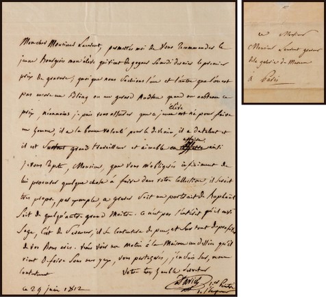 “新古典主义画派的奠基人” 雅克·路易·大卫（Jacques Louis David）亲笔信，附证书