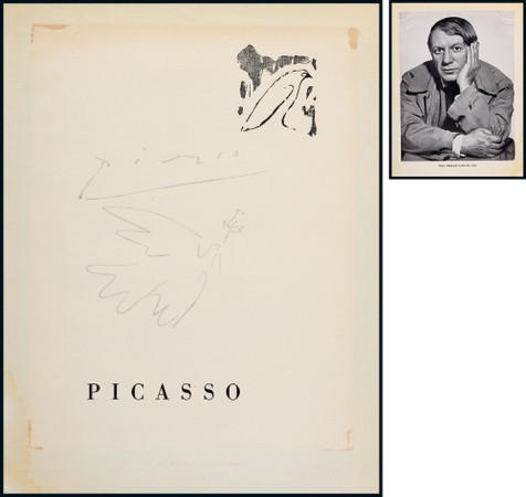 “现代艺术的创始人”毕加索（Pablo Picasso）亲笔签名手绘和平鸽，附证书