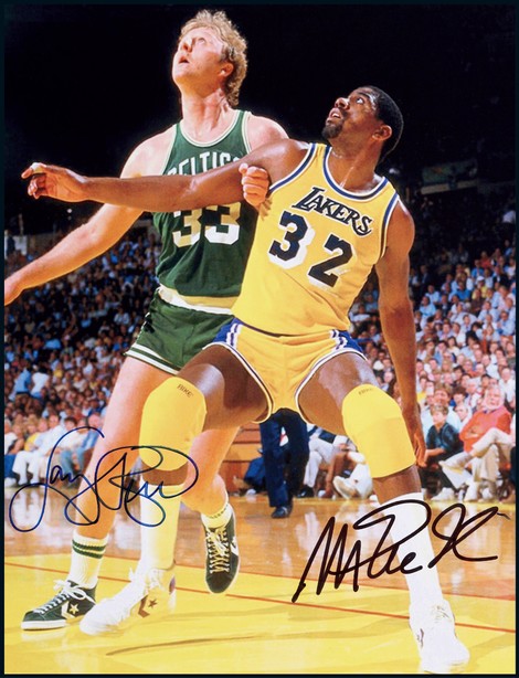 “NBA传奇巨星”魔术师·约翰逊（Magic Johnson）、拉里·伯德（Larry Bird）二人联合亲笔签名照，附证书