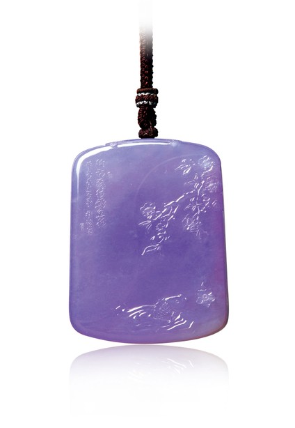 「欧旋碧海邀紫气」品质卓越的缅甸天然紫罗兰翡翠山水雕纹饰牌
